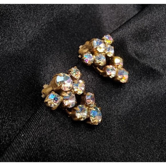Vintage 1960s Austria Signed Aurora Borealis Rhinestone Clip-On Earrings - Picture 2 of 4